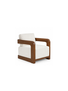 Fauteuil moderne en bois massif avec revêtement crème et accoudoirs arrondis, chaise longue de luxe pour salon, hôtel, café, mobilier - Product Image 3