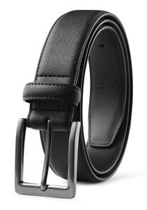 Ceinture Formelle en Cuir Véritable Noir Uni en Peau de Vache avec Boucle à Ardillon Rectangulaire Argentée Style Business pour Homme - Product Image 6