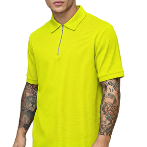 Polo à manches courtes pour homme avec motif à pois, style décontracté, tissu tissé avec fermeture éclair - Product Image 2