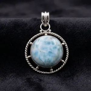 Pendentif en argent sterling 925 avec larimar, serti clos, pierre précieuse bleue naturelle, style vintage, pour femme, à porter au quotidien - Product Image 2