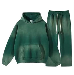 Acid Wash Solid Eco-Friendly Winter Sweat Suit Sun Faded Hooded & <b>Trouser</b> 100% Cotton Baggy Look Unisex Tracksuit Set - Product Image 5