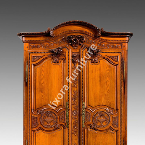 Luxury Handcrafted Solid Wood 2 Door <b>Wardrobe</b> Ornate French Floral Carving Premium Honey Oak Finish - Product Image 2