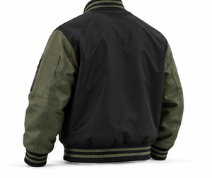 Chaqueta Varsity para Hombre con Logotipo Bordado, Color Negro y Verde Oliva, con Bolsillos Utilitarios, Estilo Aviador, Venta al Por Mayor OEM - Product Image 6