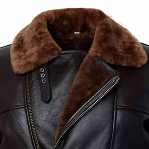 Veste bomber classique en cuir d'agneau véritable 100% brun, grande taille pour homme, hiver, avec fourrure en peau de mouton chaude. - Product Image 2
