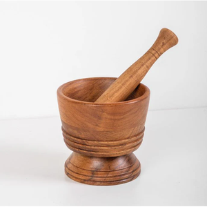 Mortero y Pilón de Madera Maciza Ecológico Hecho a Mano, Triturador Manual para Especias y Hierbas, 83 mm - Product Image 2