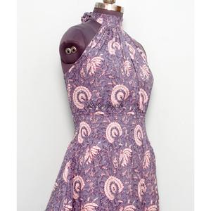 Robe longue trapèze 100 % coton à imprimé floral et col licou, style vintage mignon, lavable, pour femme, idéale pour les soirées - Product Image 4