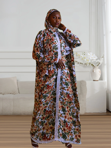 Robe longue de soirée élégante et modeste pour femme, style kaftan abaya, à manches longues, en mousseline respirante et écologique, col rond - Product Image 2