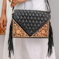 Nouveau véritable main usiné imprimé floral franges 100% en cuir véritable sac à bandoulière Unique Western élégant sacs de soirée ensembles combinés