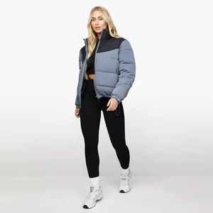 Custom Logo Women Warm Hooded <b>Winter</b> Padding Jacket Puffer <b>Quilted</b> Zip Button Double Short Crop Coat Ladies Puff Down Jacket - Product Image 4