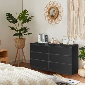 FCH Black 6-Drawer Double Dresser for Bedroom Wide Storage Cabinet for Living Room Home Entryway - Product Image 2