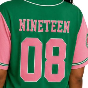Camiseta Deportiva Verde y Rosa para Mujer, Estilo Béisbol, con Botones y Diseño de Letras Griegas, Ropa Casual de Equipo, Top de Moda - Product Image 6