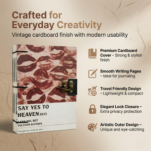 <b>A5</b> Vintage Cardboard Lock Diary Notebook Lip Print Design | Handmade Paper Journal Creative Writing Planner Gift Bulk Supplier - Product Image 2