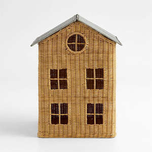 Panier à linge créatif en rotin en forme de maison, bac de rangement pour jouets en osier tressé à la main avec couvercle et fenêtres, fabriqué au Vietnam - Product Image 1