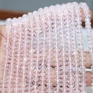 Quartz rose perles rondelle à facettes 6 mm 9 pouces brins pour la fabrication de bijoux perles en vrac - Product Image 1