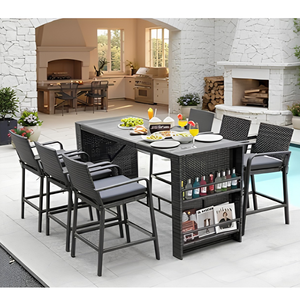 Juego de 2 Sillas de Bar de Ratán Modernas para Exteriores, Sillas Altas de Mimbre para Patio con Cojines - Product Image 3
