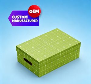 Boîte en carton rigide vert personnalisée avec poignée, impression quadricolore, emballage OEM pour le rangement de cadeaux et d'artisanat - Product Image 1