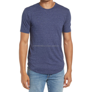 T-shirt personnalisé à ourlet incurvé pour hommes vente en gros 50% polyester 38% coton 12% rayonne T-shirt doux en trois mélanges T-shirt festonné en trois mélanges - Product Image 1