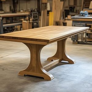 Table à manger contemporaine en teck massif, finition naturelle, table à tréteaux, mobilier en bois haut de gamme pour la vente en gros - Product Image 1