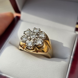 Bague pour homme en or jaune 10 carats plaqué rhodium, style vintage, avec diamant de laboratoire taille brillant de 1 carat, clarté VS, couleur EF, design en grappe - Product Image 2