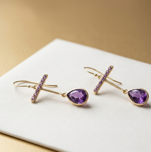Pear Blue Amethyst Earrings with Round CZ 925 <b>Sterling</b> <b>Silver</b> 18K Gold Plated Statement Earrings Handmade Jewelry Gift for Women - Product Image 2