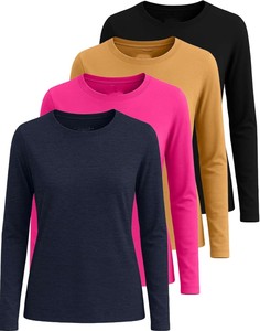 Camiseta de Manga Larga para Mujer, Cuello Redondo, Tejido de Punto, Corte Regular, Informal, para Todas las Temporadas, 100% Poliéster, Secado Rápido - Product Image 5