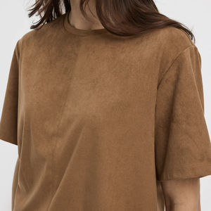 T-shirt en tricot marron surdimensionné à manches courtes, col rond, vêtement décontracté pour homme, couleur unie, coupe classique - Product Image 4