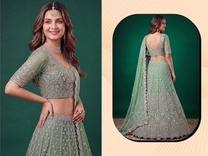 Lehenga Choli en soie brodée rouge avec dupatta, tenue de mariage traditionnelle indienne/pakistanaise pour femmes avec protection solaire - Product Image 5
