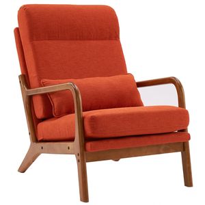 Poltrona Relax da Interno in Legno Massello con Schienale Alto e Struttura in Ferro, Rivestimento in Lino Arancione Bruciato, Meccanismo Reclinabile Manuale per Camera da Letto e Soggiorno - Product Image 5