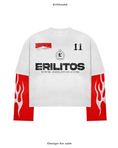 เสื้อยืดแขนยาวสีขาวแดงลายเปลวไฟ เสื้อยืดลายกราฟิกขนาดใหญ่พิเศษ เสื้อเชิ้ตทรงบ็อกซี่แขนลายเปลวไฟสไตล์สตรีทแวร์ ผู้ผลิต OEM ตามสั่ง - Product Image 1