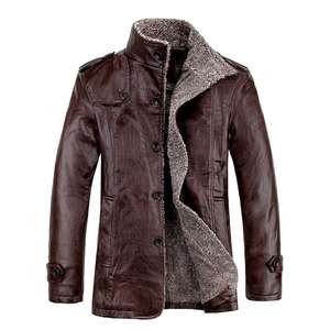 Fabulous Men Jacket Lapel Faux Leather Men Coat Business Winter Jacket-Rojo Marrón, L - Product Image 1