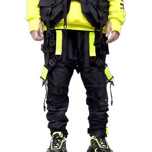 Pantalon cargo techwear streetwear pour homme, pantalon tactique cyberpunk, joggers multi-poches, sangles, style urbain hip hop Harajuku, accents néon - Product Image 1