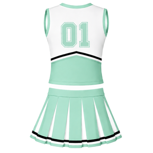 Ensemble d'uniforme de cheerleading vert menthe, haut sans manches à col en V, jupe plissée, pour équipe sportive, performance de danse, entraînement et compétition - Product Image 2