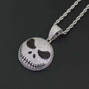 Pendentif Crâne Moissanite Argenté Effet Glacé, Breloque Hip Hop, Collier à Pendentif Rond pour Fête Unisexe - Product Image 2