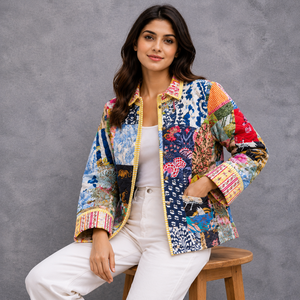 Veste matelassée en coton patchwork faite à la main pour femme, imprimé vintage, vêtement d'extérieur décontracté, fournisseur OEM ODM avec logo personnalisé - Product Image 2