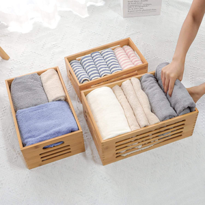 <b>Large</b> Bamboo Storage Bins Set Wooden Desk <b>Basket</b> Box Kitchen Container with Handles Clothes Toys Organizer - Product Image 3