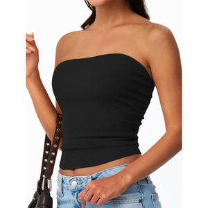 2026 Venta al por mayor Tops cortos sin tirantes para mujer, estilo bandeau Queen Tube, Tops deportivos de verano Y2K con abertura lateral, Bonitos tops bandeau sin mangas - Product Image 4