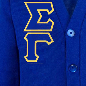 Sorority Sigma Gamma Blue <b>Cardigan</b> Yellow Greek Letter Embroidery Logo Women's Sweater <b>Long</b> Sleeve Acrylic Knitted Collage Wear - Product Image 2