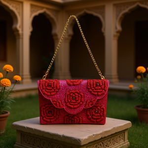 Sac à main décontracté indien fait main de luxe avec accessoires de mode en cristal, poignée perlée multicolore et style local durable - Product Image 3