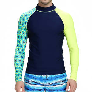 Maillot de bain Rash Guard pour homme à manches longues, design asymétrique, imprimé feuilles tropicales et motifs géométriques, performance athlétique, entraînement, gym, natation - Product Image 6