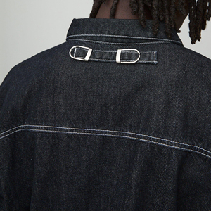Quality Casual Embroidered Windproof Oversized Drop Shoulder <b>Denim</b> Jeans <b>Jacket</b> for <b>Men</b> Distressed <b>Black</b> 100% Cotton Winter - Product Image 6
