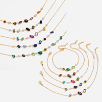Collier en pierres naturelles J&D Lapis Lazuli Malachite CZ Strass Multi-pierres, acier inoxydable plaqué or 18 carats, cadeau vintage pour femme