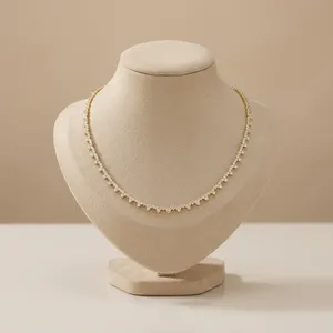 Collar de cadena de tenis con diamantes cultivados en laboratorio de corte brillante redondo graduado, chapado en oro de catorce quilates, para mujer, de alta calidad. - Product Image 1