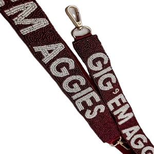 Aggies Clear Cotton Base Glass Beaded Handmade Personalized Rectangular Shape Sports Purse Strap CREATIVE ART ZONE ST-PS67 <b>Back</b> - Product Image 1