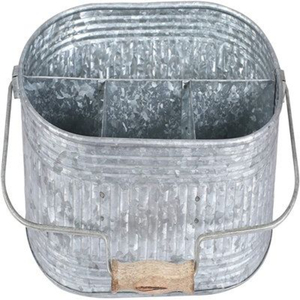 Porta Utensilios Rústico de Metal Galvanizado con Asa de Madera, 4 Compartimentos, Portátil, para Cubiertos y Vajilla, para Cocina y Comedor - Product Image 2