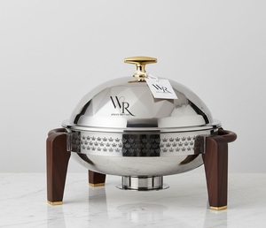 Casserole en acier inoxydable haut de gamme avec couvercle en forme de dôme et poignée en bois, plat de service élégant pour buffet, matériel de service pour l'hôtellerie et la restauration - Product Image 2