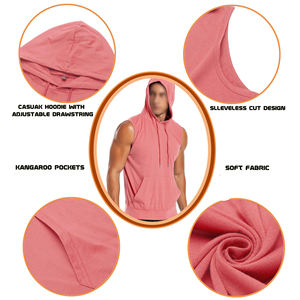 Camisetas de Entrenamiento de Alta Calidad, Transpirables, sin Mangas, con Capucha, Básicas, de Algodón Mezclado, para Hombre - Product Image 5