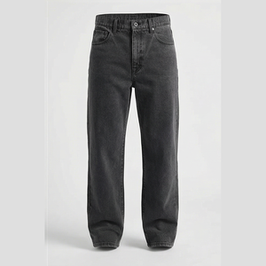 Jean en denim délavé à taille haute et coupe droite pour homme, style décontracté en coton, coupe classique, couleur unie, idéal pour l'automne - Product Image 1