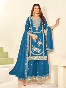 Salwar Kameez CHINON avec broderie intérieure complète et riche – Tenue élégante pour femme pour mariage, fête, Diwali et bal de promo - Product Image 4