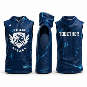 Camiseta sin Mangas con Capucha de Baloncesto Team Attack, Impresión por Transferencia de Calor, Secado Rápido, Ropa Deportiva para Hombre, 100% Algodón, Primavera - Product Image 1