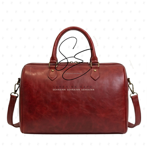 Sac de voyage SEHRAINN en cuir repoussé, motif à carreaux rouges, forme tonneau, sac de luxe avec fermeture éclair, durable - Product Image 4